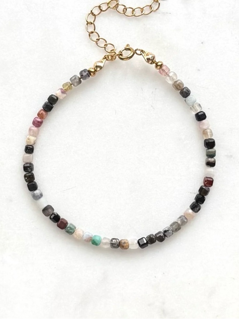 Prairie Skies Mixed Gemstone Beaded Bracelet with 18k Gold Plated Chain. New.
